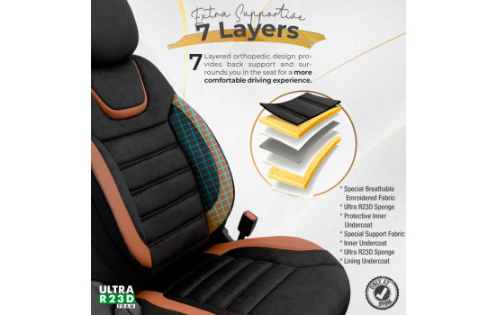 Juego de fundas de asiento universales de ante, cuero y tela 'Iconic' negro/terracota - 11 piezas, Imagen 6