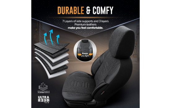 Juego de fundas de asiento universales de lino, cuero y tela 'Throne' en negro y gris (11 piezas) para Side-A, Imagen 7