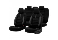 Juego de fundas de asiento universales de tela y cuero 'Limited', color negro y costuras grises (11 piezas)