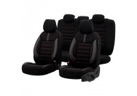 Juego de fundas de asiento universales de tela y cuero 'Limited', negro con costuras rojas - 11 piezas