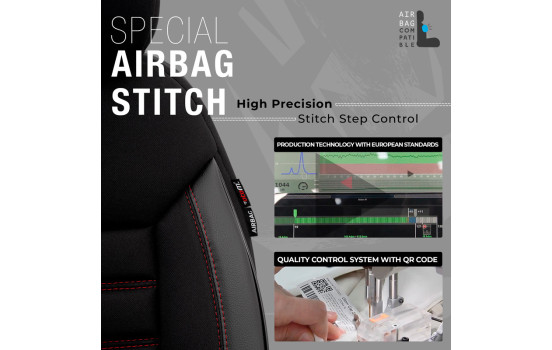 Juego de fundas de asiento universales de tela y cuero 'Limited', negro con costuras rojas - 11 piezas, Imagen 5