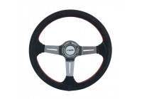 Volante deportivo de alta gama Simoni Racing Carlos 350 mm - Carbono auténtico - Ante negro + costuras rojas