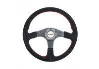 Volante deportivo de alta gama Simoni Racing Walter 350 mm - Carbono auténtico - Ante negro + costuras rojas