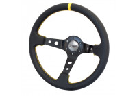Volante deportivo Simoni Racing Spec 350 mm - Cuero negro + costuras amarillas (Deep Dish)