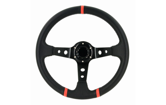 Volante deportivo universal 'Deep-Dish' - Ø350mm - Cuero PU negro + radios negros + franjas rojas