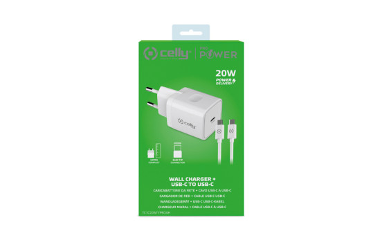 Cargador rápido Celly para el hogar de 20 W USB-C/U, Imagen 2