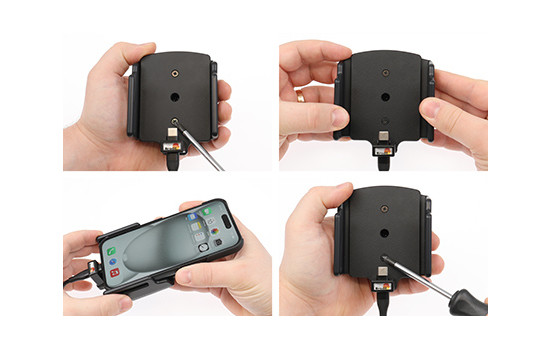 Soporte ajustable activo para Apple iPhone 15/15 Pro con conector USB SIG de 12 V, 70-83 mm, Imagen 3