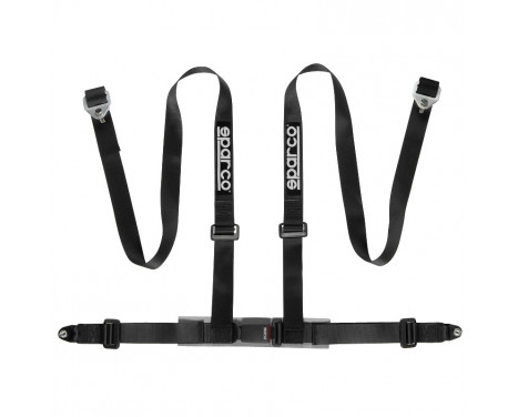 Cinturón deportivo Sparco de 4 puntos - Negro - Incluye protector pélvico y fijación con tornillos (certificado E)