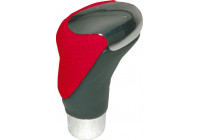 Pomo de cambio de marchas cromado/cuero negro-rojo