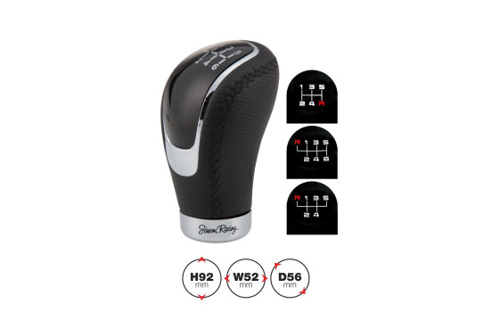 Pomo de cambio Simoni Racing de aluminio y cuero negro + 3 patrones de cambio, Imagen 2