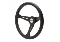 Volante deportivo Simoni Racing de 350 mm - Cuero negro + costuras rojas (profundo - 60 mm)