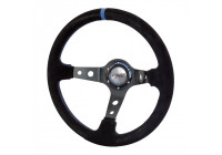Volante deportivo Simoni Racing de 350 mm (versión preliminar) - Alcántara negra y costuras azules (de base profunda)
