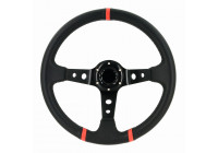 Volante deportivo universal 'Deep-Dish' - Ø350mm - Cuero PU negro + radios negros + franjas rojas