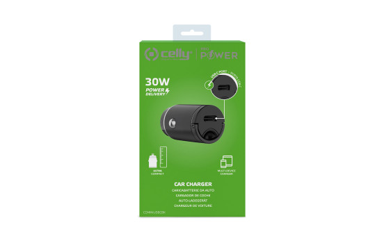 Cargador mini para coche Celly USB-C de 30 W con suministro de energía, Imagen 3