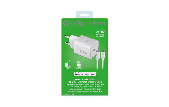 Cargador rápido Celly para el hogar con cable USB-C de 20 W, Imagen 5