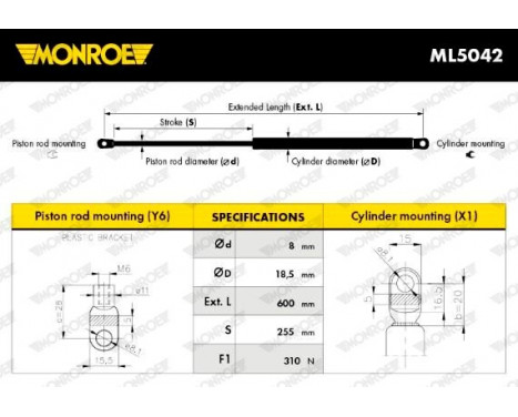 Gasfjäder, bagageutrymme ML5042 Monroe, bild 11