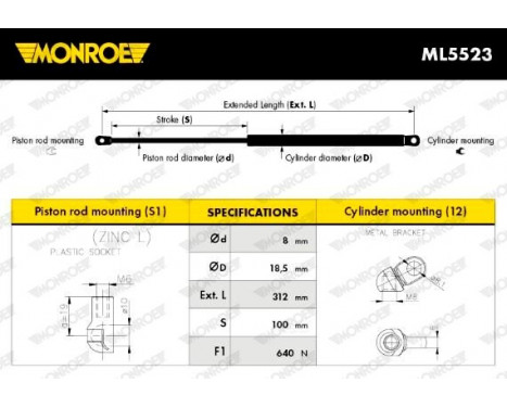 Gasfjäder, bagageutrymme ML5523 Monroe, bild 6