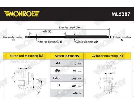 Gasfjäder, bagageutrymme ML6287 Monroe, bild 6