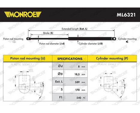 Gasfjäder, bagageutrymme ML6321 Monroe, bild 11