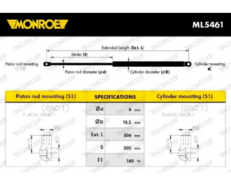 Gasfjäder, motorhuv ML5461 Monroe, bild 10
