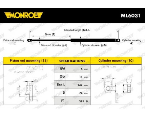 Gasfjäder, motorhuv ML6031 Monroe, bild 3