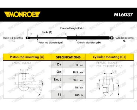 Gasfjäder, motorhuv ML6037 Monroe, bild 9