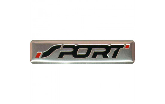 Aluminiums emblem/logotyp - SPORT - Svart & röd - 7x1,7cm