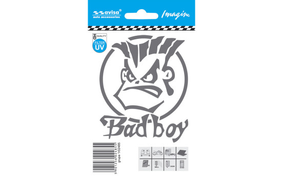 Biltatueringsdekal BAD BOY silver - 8,1x9,8c