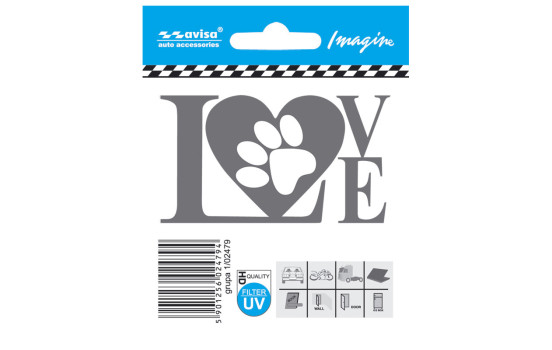 Biltatueringsklistermärke LOVE paw - 7,7x4,4cm