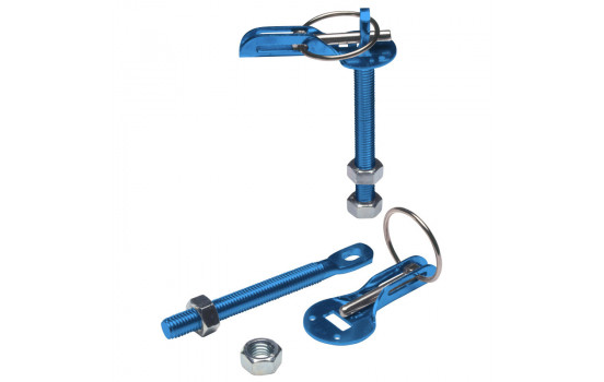 Set Universal motorhuv krokar / stift - blå aluminium