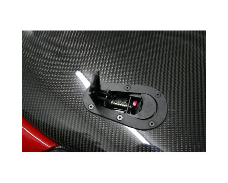 Set Universal Racing Plus Flush motorhuv krokar / pin + lock - svart + röd aluminium stift, bild 3