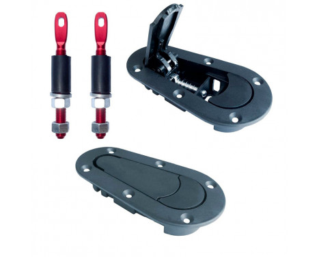Simoni Racing Set universella motorhuvkrokar / stift - Snabbutlösning - ABS / Aluminium Simoni Racing Set universella motorhuvkrokar / stift - Snabbutlösning - ABS / Aluminium