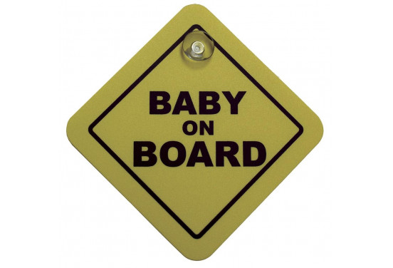 Sticker/Bordje Baby On Board - geel - 16x16cm