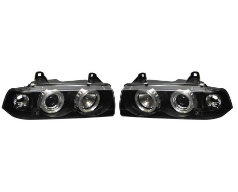 Set headlights suitable for BMW 3-Series E36 Sedan/Touring - Black - incl. Indicators & Angel-Eyes
