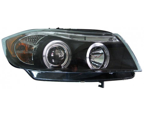 Set headlights suitable for BMW 3-Series E90/E91 Sedan/Touring 2005-2008 - Black - incl. Angel-Eyes, Image 2