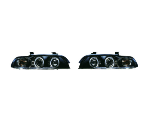 Set headlights suitable for BMW 5-Series E39 1996-2003 - Black - incl. Angel-Eyes & Motor