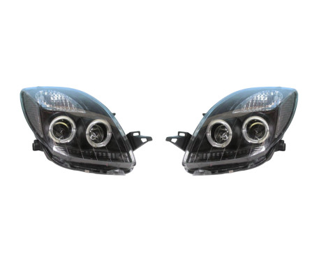 Set headlights suitable for Toyota Yaris II 2006-2011 - Black - incl. Angel-Eyes