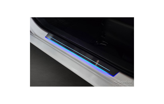 Embellecedores universales para umbral de puerta de acero inoxidable negro con iluminación LED azul - 2 piezas - 44,8 x