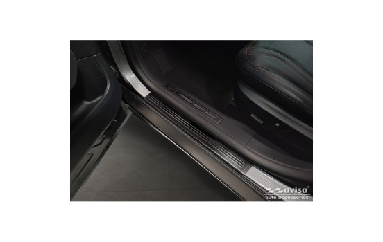 Molduras de umbral de puerta de acero inoxidable negro aptas para Ford Mustang Mach-E 2020- 'Lines' - 4 piezas