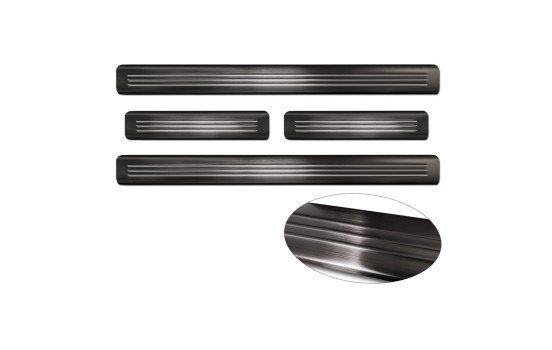 Molduras de umbral de puerta de acero inoxidable negro aptas para Nissan Leaf II 2017- - 'Líneas' - 4 piezas, Imagen 6