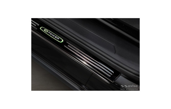 Molduras de umbral de puerta de acero inoxidable negro aptas para Volkswagen ID.4 2020- 'E-Power' - 4 piezas