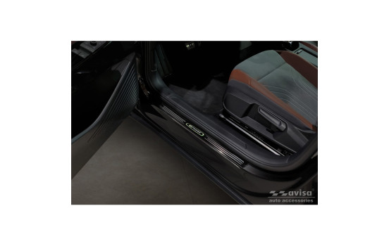Molduras de umbral de puerta de acero inoxidable negro aptas para Volkswagen ID.4 2020- 'E-Power' - 4 piezas, Imagen 2