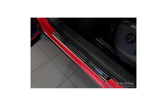 Molduras de umbral de puerta de acero inoxidable negro aptas para Volkswagen Tiguan II 2016-2020 y FL 2020- 'Híbrid, Imagen 2