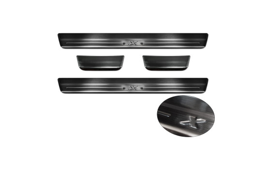 Molduras de umbral de puerta de acero inoxidable negro aptas para Toyota Aygo X 2022- 'Líneas X' - 4 piezas, Imagen 5