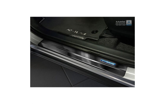Molduras de umbral de puerta de acero inoxidable negro para Toyota C-HR 2016 y RAV4 IV FL 2016-2018 - 'Híbrido'