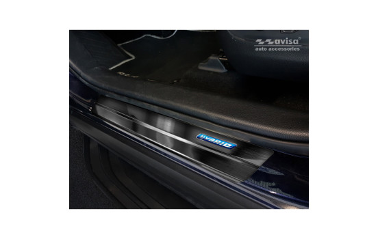 Molduras de umbral de puerta de acero inoxidable negro Toyota RAV4 (5.ª generación) 2018- - 'Híbrido' - 4 pie