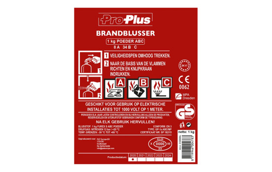 Fire extinguisher 1kg ABC powder NL + pressure gauge, Image 7