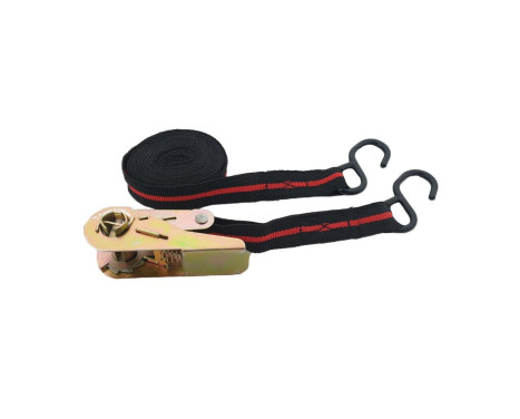 Lashing strap 5m x 24mm with ratchet and heavy hooks