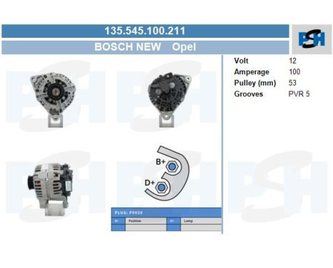 Alternator Opel 100A 135.545.100.211 Bosch