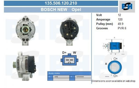 Alternator Opel 120A 135.506.120.210 Bosch